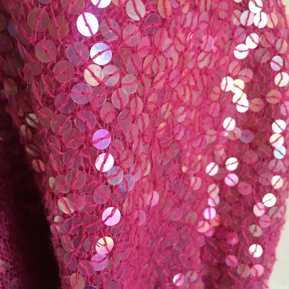 VTG 90s S/M Sequin Sweater Cardigan Jacket Pink - Picture 7 of 8